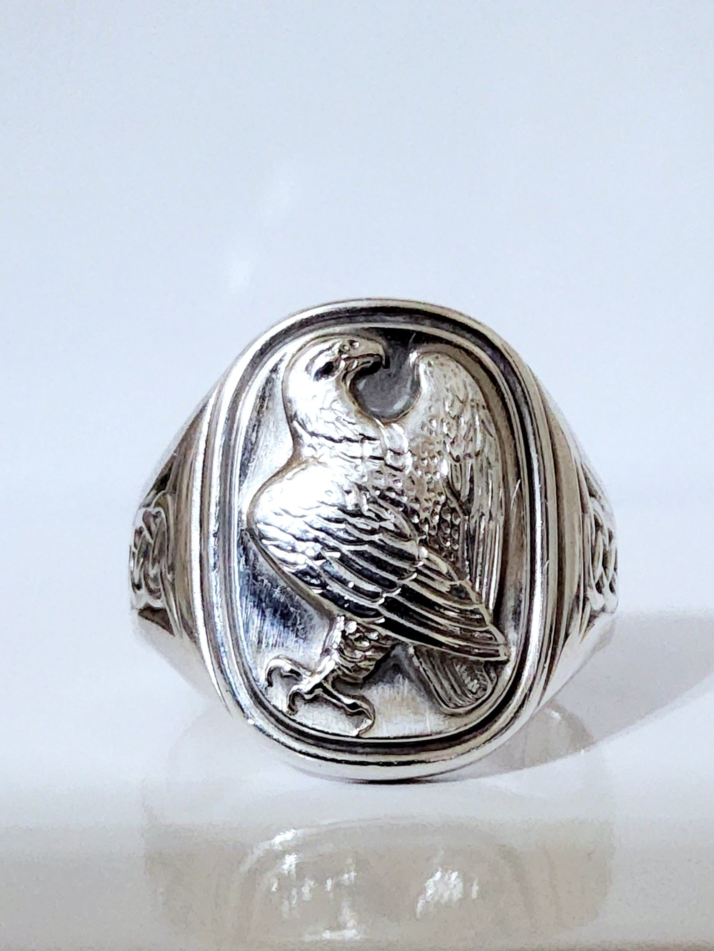 Vintage Georg Jensen Sterling Silver Eagle Signet Ring With Celtic Motif